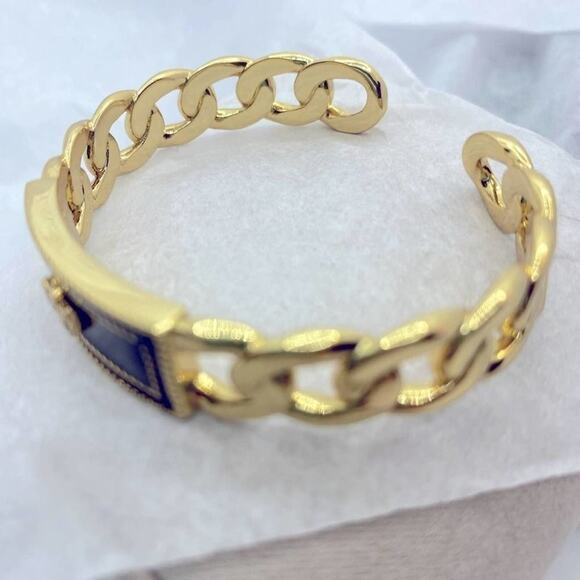 NWOT Tory Burch Chain Link Black,Gold Cuff Bangle Bracelet - Picture 7 of 8